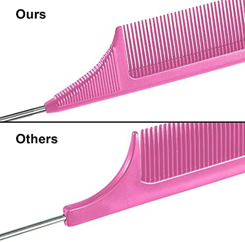 Leinuosen 3 Pack Rat Tail Comb Carbon Fiber,Yellow, Pink, Green - Image 4