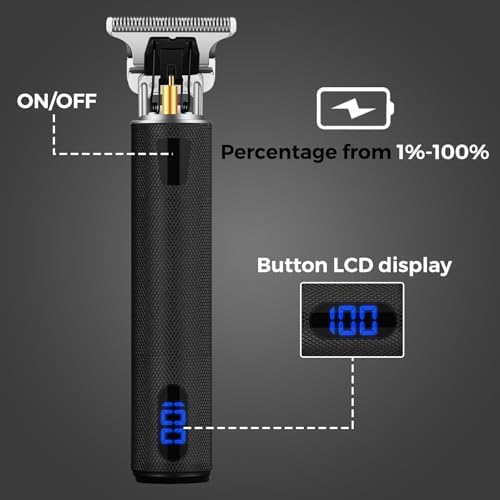 Professional Hair Trimmer for Men, Beard Trimmer Hair Clippers for Men, Cordless Rechargeable Hair Trimmer Metal Body Cutting Grooming Kit,Beard Shaver Barbershop (Black with LCD) - Image 4