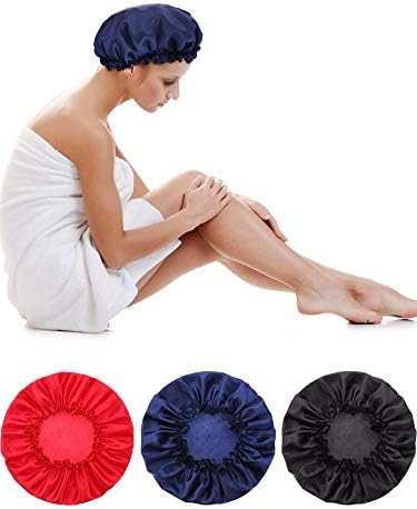Blulu 3 Pcs Large Satin Silk Bonnet,Black, Red, Navy Blue - Image 5