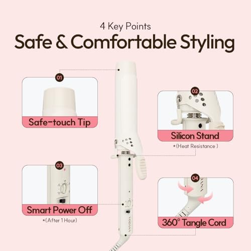 vodana Professional GlamWave Ceramic Curling Iron, Long-Lasting Natural Curls, Instant Heat, Hair Curler, Curling Wand, Available in USA (1.6 inch, Powder Pink) - Image 6
