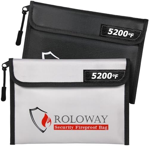 ROLOWAY Fireproof Bag (9.6 x 6.6 inches) 5200℉ Heat Insulated, Fireproof Money Bag with Zipper for Cash (2-Pack) by ROLOWAY