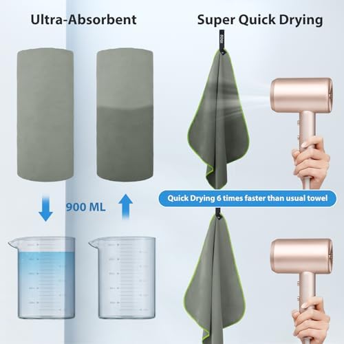 BOGI Microfiber Travel Sports Towel-Quick Dry, Soft Lightweight, Absorbent, Compact for Camping, Gym, Yoga, Swimming, Backpacking (XL:72''x32''+16''x16''-Grey) - Image 5