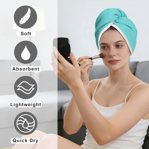 VOOVA & MOVAS Hair Towel Wrap 2 Pack,Aqua Blue,Anti-Frizz Hair Turban - Image 2
