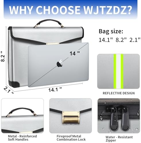 6500°F Large Capacity Upgraded Fireproof Money Bag with Lock,10 Layers of Heat Insulated Materials with Waterproof Zipper/Reflective Strip with Handle for Cash/Important Documents - Image 6