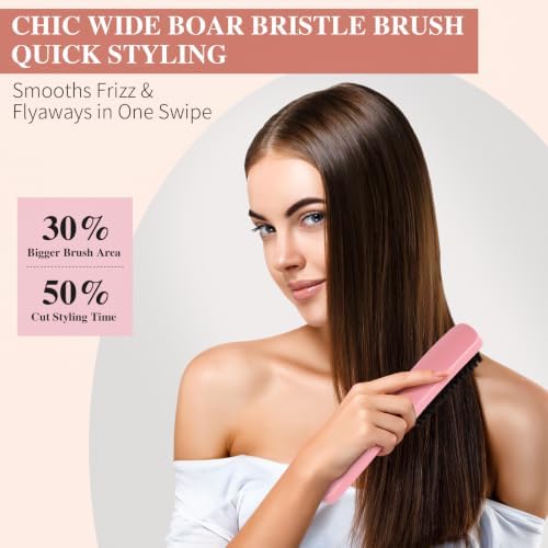 Boar Bristle Slick Back Hair Brush Set to Tame Flyaways & Sleek Styles - Image 3