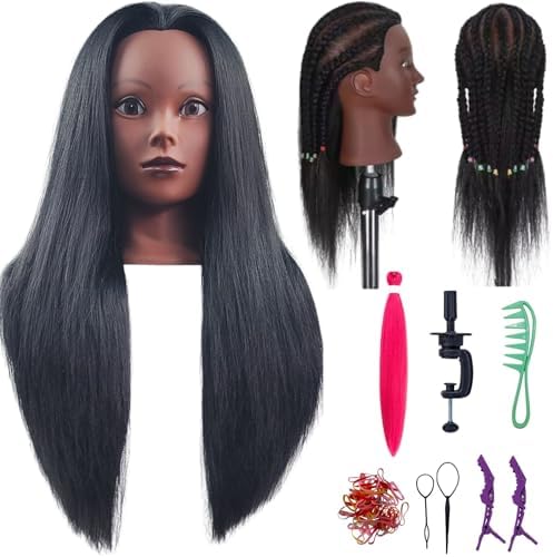 22 Inch Mannequin Head Training Head Manikin Cosmetology Doll Head for Beginners Hairdressers Braiding Hair Salon Hairstyling Practice with 100% Yaki Synthetic Fiber by LeticiaLLC--FreedomLove