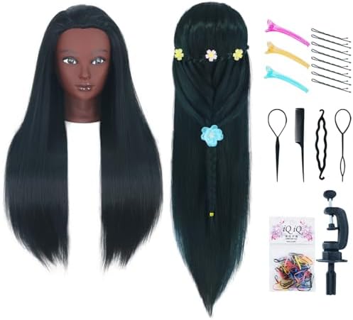 Black Mannequin Head with Hair 26"-28'' Doll Head for Hair Styling by Unknown