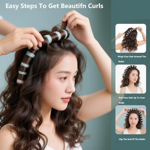 Overnight Hair Curlers Heatless Curls,SXWFYZ No Heat & Damage Velvet Curling Rods Hair Rollers for Long Short Hair Care Styling Tools(Black 3 PCS) - Image 6