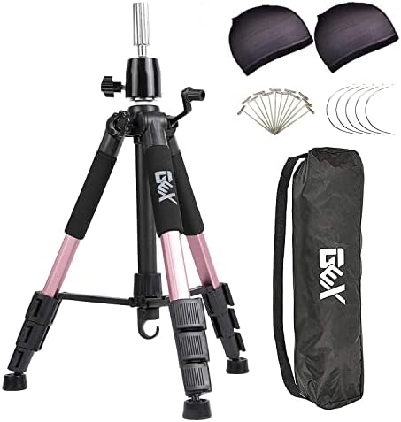 GEXWORLDWIDE GEX 55" Mannequin Tripod Stand Heavy Duty Wig Stand Canvas Block Training Doll Manikin Head for Cosmetology Hairdressing (Rose Gold) by GEXWORLDWIDE