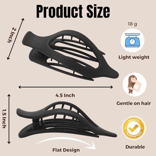 8 Pack Flat Black Hair Clips for Women – Large Matte No-Slip Flat Black Claw Clips for Thick & Thin Hair, Strong Hold French Styling Accessories - Image 2