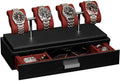 ROTHWELL Luxury Watch Display Case for 4 Watches – Leather Watch Box with Acrylic Cover and Removable Slide in Cushions – Accessory Drawer with Multiple Configurations (Black/Red) by RothwellSanFrancisco