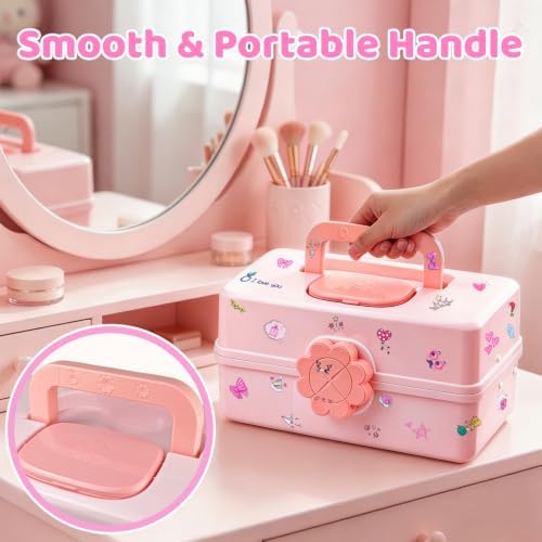 Hair Accessories Organizer 3-Layer Plastic Storage Box with Handle Pink176 - Image 4