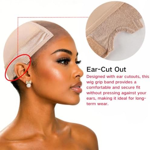 Lace Wig Grip Cap for Women - Medium Size Snug Fit 4x5 Transparent Swiss Lace Non-slip Glueless Wig Gripper with Ear-Cutouts Adjustable Headband (Light Brown) - Image 4