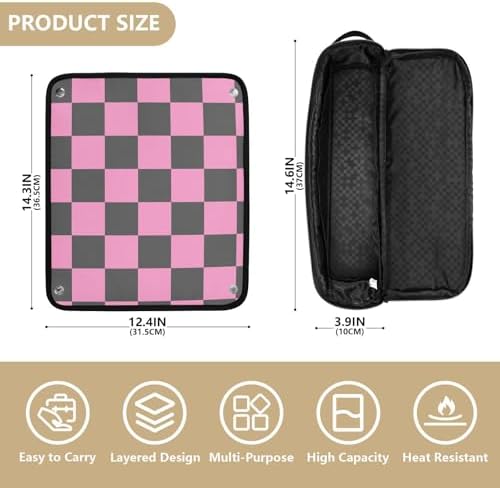 Checkerboard Plaid Black Hair Tools Travel Bag Travel Organizer Pouch Portable Carrying Case with Heat Resistant Mat for Flat Irons Curling Iron Hair Dryer - Image 4