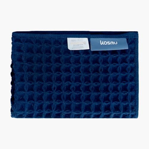 Luxury Organic Japanese Cotton Waffle Bath Towel | Thick, Absorbent, Quick Dry Bathroom Towels for Shower, Sauna, Onsen| Hotel & Spa Quality, Gift-Ready (Ocean Blue, Face Towel, 16" x 16") by KOSMU