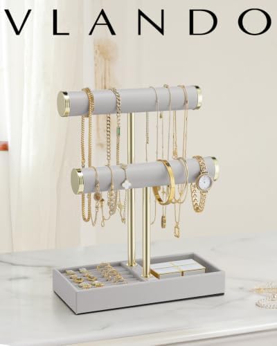 VLANDO Jewelry Organizer, 2 Tier Jewelry Bracelet Necklace Holder with Tray - Image 7