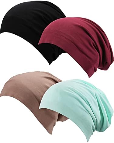 SATINIOR 4 Pieces Satin Lined Sleep Cap Silk Bonnet for Sleeping Women, Silk Hair Wrap Slouch Beanie Hat by SATINIOR