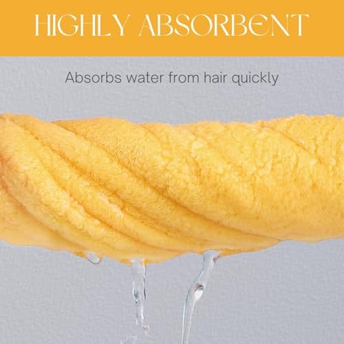 Microfiber Hair Towel Wrap for Kids, Yellow Bear Toddler Quick Dry Cap - Image 4