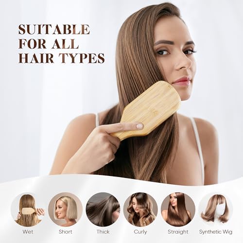 BFWood Bamboo Hair Brush with Steel Bristles,Metal Bristle Hair Brush - Image 5