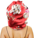 Large Round Satin Bonnet for Sleeping, Double-Layer Elastic Hair Bonnet with Silky Tie Band for Women Braids/Curly/Long Hair - Red Floral by senthair