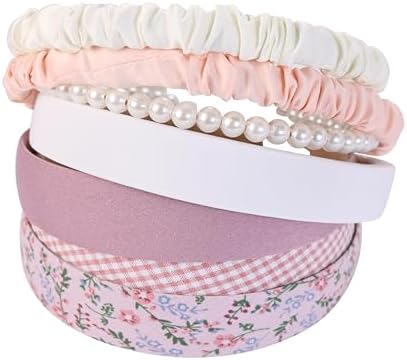 7 Pcs Headbands for Women Girls, Non Slip Cute Pearl Floral Padded Vintage Wide Fashion Multi-style Headbands for Girls - Image 5