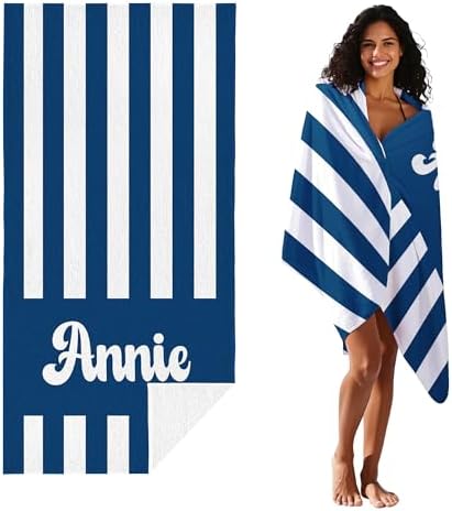 JML Personalized Beach Towel with Name, Custom Cabana Stripe Beach Towel, Customized Microfiber Pool Towel, Quick Dry & Absorbent Swim Towel for Adult,Mother's Day, Birthday, Summer Holiday,Vacation - Image 2