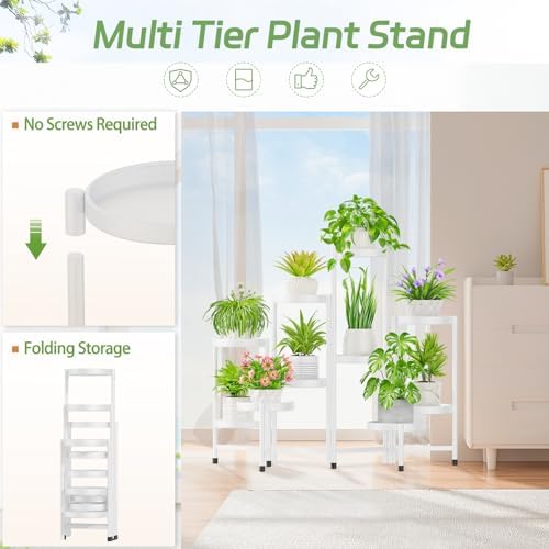 iDavosic.ly Plant Stand Indoor Outdoor, 10 Tier Metal Corner Shelf, White - Image 4