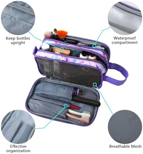 Kids Toiletry Bag for Girls, Travel Toiletry Bag for Little Young Girls Cosmetic Bag Makeup Bag Waterproof Hanging Wash Bag Toddler Toiletries, Mermaid Purple - Image 3