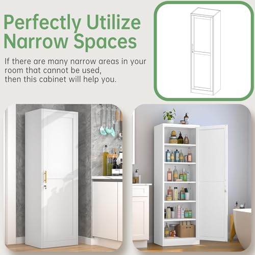 Ckzbx Metal Locker Tall Narrow Storage Cabinet, 67" H Locking Tool File Cabinets Snack Locker Organizer for School Classroom,Bedroom,Gym Home Office,Entryway and Hallway (20" W 1Door White) - Image 5