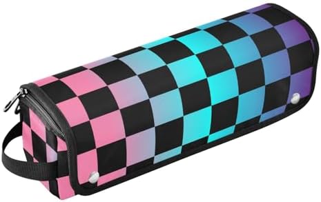 Checkerboard Plaid Colorful Hair Tools Travel Bag Carrying Case Portable Travel Organizer Pouch with Heat Resistant Mat for Flat Irons Hair Dryer Curling Iron by PJXTH