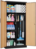SISESOL Wide & Deep Metal Storage Cabinet with Hanging Rod,Broom Closet Storage Cabinet with Lock,72" Tall Wardrobe Cabinets with Doors and Shelves,Locking Steel Tool Cabinets for Home,Office,Garage by SISESOL