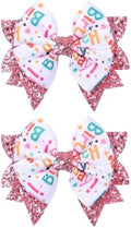 3.5" Birthday Bow Hair Clips for Girls 1 2 3 4 5 6 Years Glitter Pink Ribbon Bowknot Barrettes Alligator Pins for Teens ToddlerKids Happy Birthday Party Dress Decor Accessories Gift by KCHIES-AccessoryCollection
