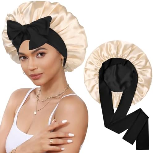 CHLINS Double Layer Satin Bonnet for Sleeping, Hair Bonnet for Curly Hair by CHLINS