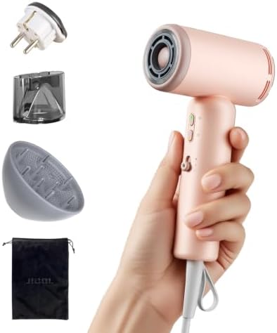 JIGGL Dual-Voltage High-Speed Mini Travel Hair Dryer with Ionic in Pink by Yourpersonalstylist
