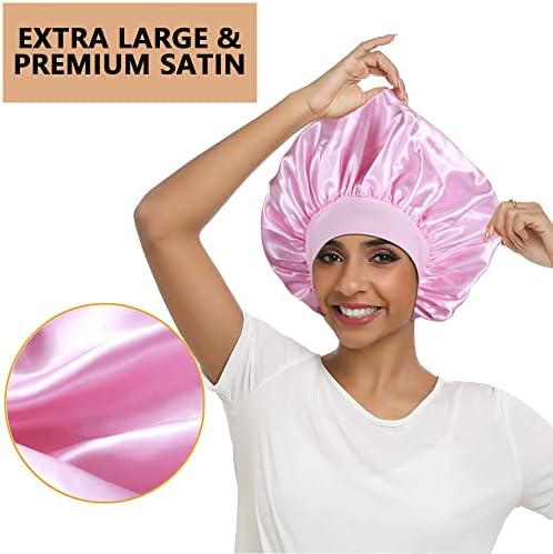 3PCS Extra Large Satin Bonnets for Sleeping, Hair Bonnets for Black Women Braids Curly Hair, A - Image 2