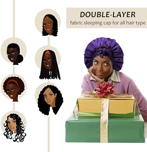 AWAYTR 2-Layer Satin Hair Bonnet, Tie Band Sleep Cap for Women - Image 3