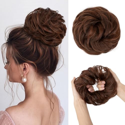 CJL HAIR Large Messy Bun Hair Piece Wavy Curly Scrunchies Synthetic Chignon Ponytail Hair Extensions Thick Updo Hairpieces for Women Red Vino by CJLHAIR