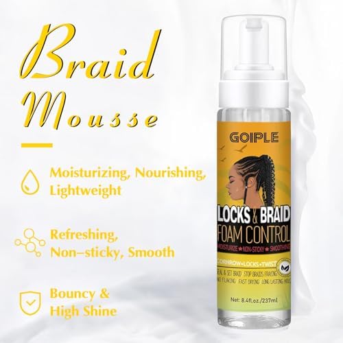 Braid Foam Control Braid Mousse for Braids Twist, Locs, No Flake Extra Hold High Shine Style and Moisturizes, Hair Braiding Mousse for Braids Lightweight Easy to Apply 8fl oz - Image 4