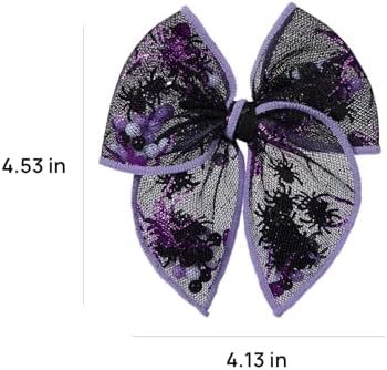 Halloween Spider Shaker Bow Hair Clips 4in Black Purple Spiderweb Mesh Tulle Fable Hair Bow Alligator Hairpins for Teen Girls Women Costume Party Accessory Gift Set of 2 - Image 7