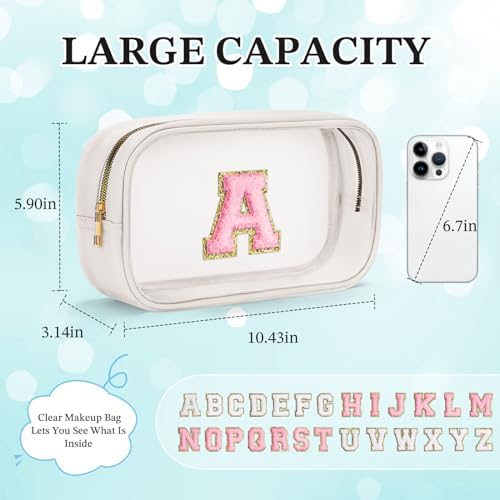 YOOLIFE Initial Make Up Bag Travel Toiletry Bag, Clear Makeup Bag Preppy Cosmetic Bag Clear Makeup Bags With Zipper Girlfriend Teacher 6 Year Old Girl Gifts Daughter Gifts Swim Gifts For Girls White R - Image 4