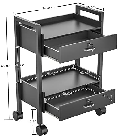 Salon Beauty Cabinet Cart Trolley 2-Layer Rolling Storage Drawer Organizer Wheels Lockable Tool Salon Station Barber Stylist Equipment Makeup Spa Cart (Black-2 Layer) - Image 6