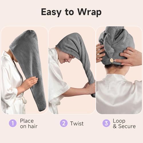 Umisleep 2 Pack Microfiber Hair Towel Wrap for Women Kids, 400 GSM Thicker - Image 6