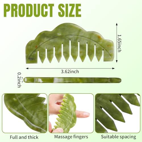 Geiserailie 2 Pcs Jade Combs Gua Sha Stone Scalp Massage Tool - Image 2