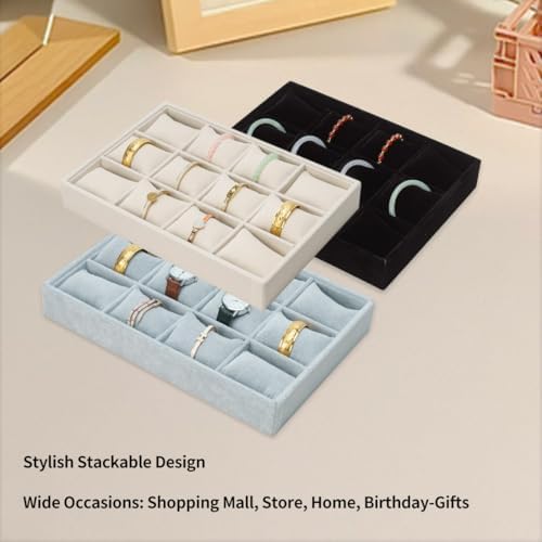 Jewelry Watch Tray Organizer Bracelets Display Case Holder, Black 12-Slots - Image 5