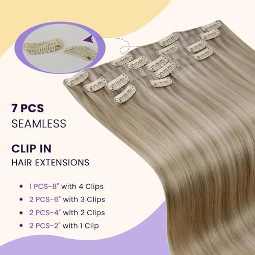 LaaVoo Seamless Hair Extensions Clip ins Blonde Highlights Clip in Human Hair Extensions Dark Ash Blonde Highlights Light Blonde Invisible Seamless Clip in Hair Extensions 18 Inch 7pcs 110g - Image 4