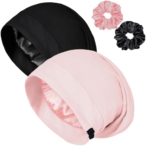 Satin Bonnets for Sleeping Adjustable Silk Lined Bonnet Sleep Cap Hair Wrap by ROYBENS