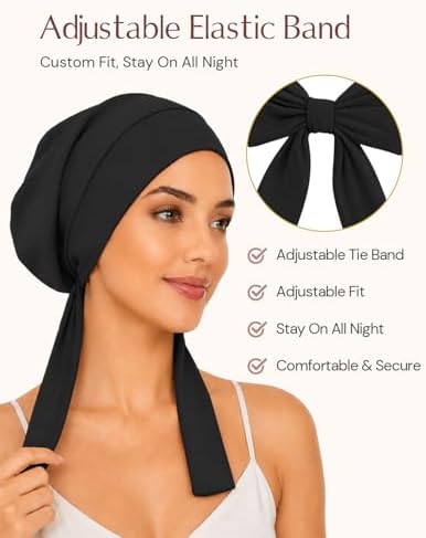 BONNET QUEEN Bonnet for Sleeping Women and Men, Adjustable Satin Sleep Cap Hair Wrap for Curly Hair, Braids and Long Hair, Stays On All Night, Anti Frizz Slouchy Beanie Hat - Image 4