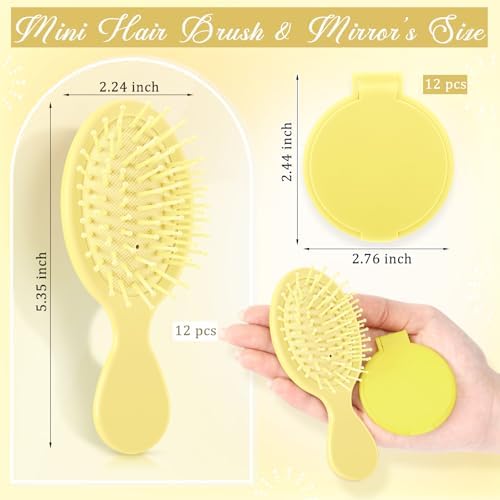 Meanplan 24 Pcs Mini Hair Brush Set Travel Wet Dry Hair Combs Pocket Detangling Compact Folding Makeup Mirrors for Spa Sleepover Birthday Bridal Shower Bachelorette Christmas Party Gift(Yellow) - Image 2