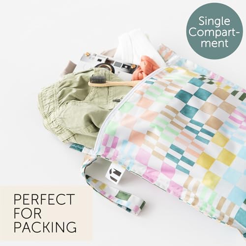 Bumkins Roamio Waterproof Wet Bag for Baby, Travel, Swim Suit, Cloth Diapers, Pump Parts, Pool, Beach, Gym Clothes, Toiletry, Hook to Stroller, Daycare, Zip Reusable Wetdry Packing Pouch, Multi Check - Image 2