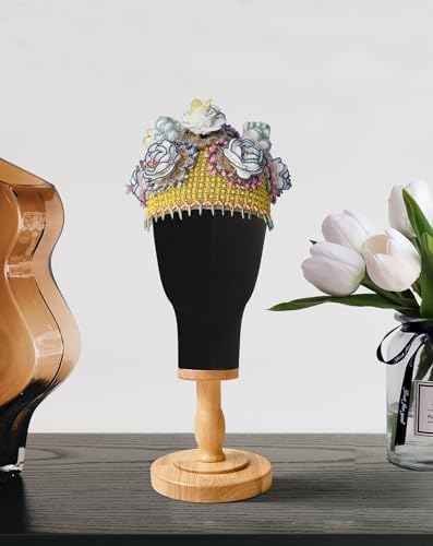 CHADWICK 21-Inch Linen Wig Head Stand with Wood Base, Black - Image 5